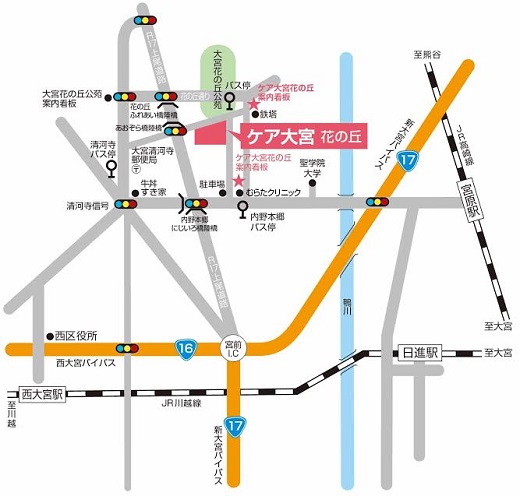 ケア大宮　花の丘までの地図